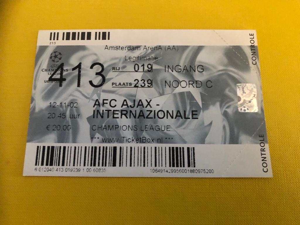 ⚽ Ticket CL Ajax - Internationale 2002/2003 ⚽, Verzenden, Zo goed als nieuw, Ajax, Overige typen