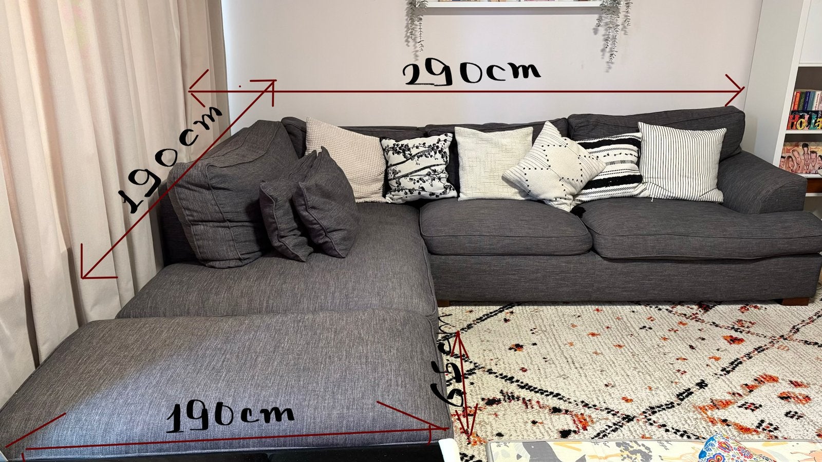 Large & Comfortable Grey L-Shape Couch with Separate Chaise, Ophalen, 250 tot 300 cm, Gebruikt, 100 tot 125 cm