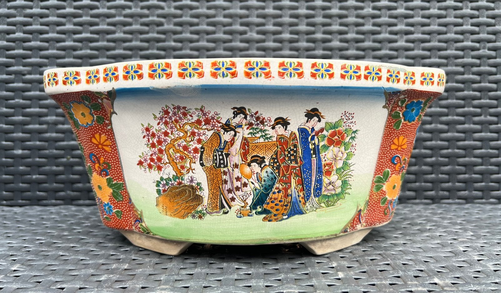 Bonsai schaal gedecoreerd Chinees aardewerk 30,5x20,1x13, Ophalen of Verzenden, Zo goed als nieuw, Overige vormen, Aardewerk