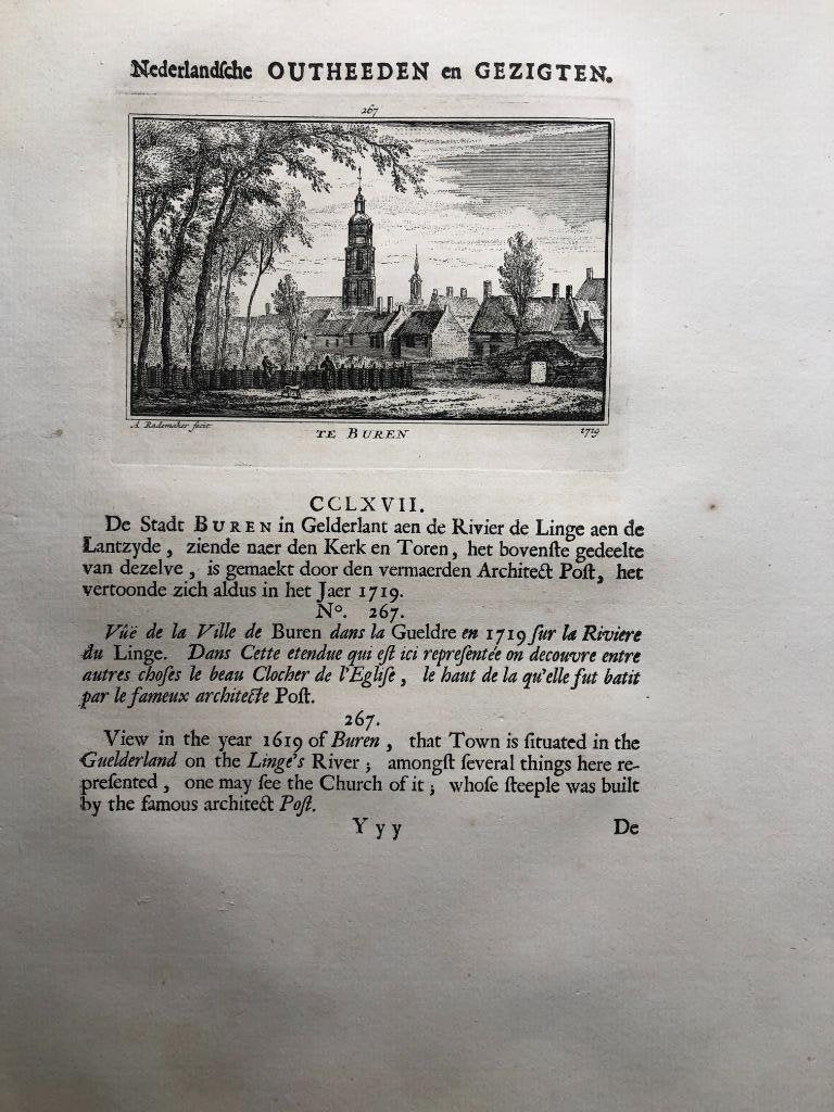 267 / Buuren Buren de Stad Kopergravure 1733, Antiek en Kunst, Ophalen of Verzenden