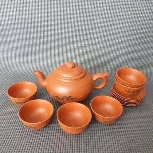 Vintage Chinese theeset Yixing theepot en 6 theekopjes, Ophalen of Verzenden