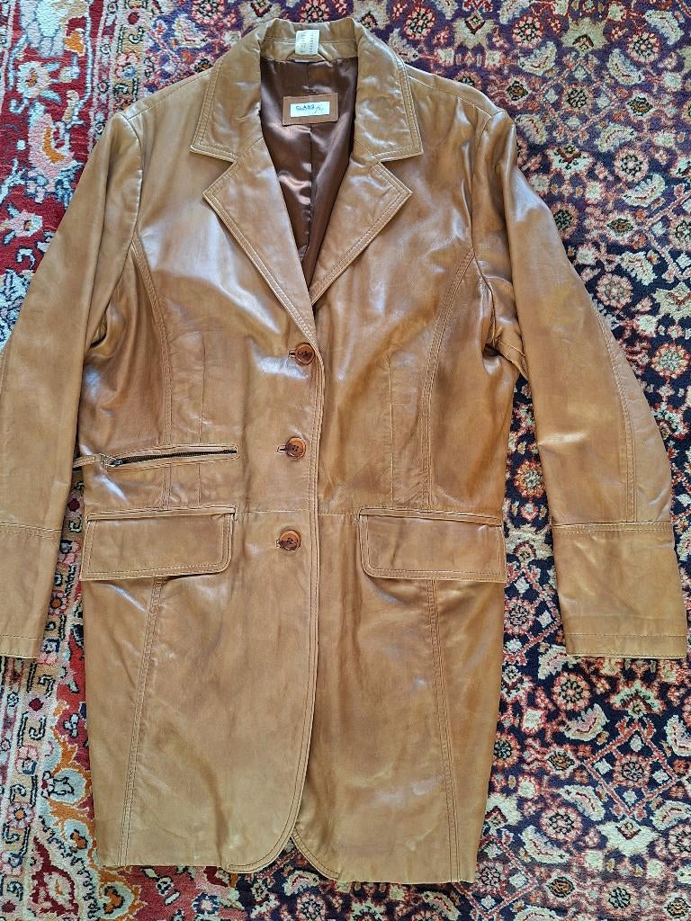 Getailleerd leren jasje mt 46 champagne klet, Kleding | Dames, Beige, Maat 46/48 (XL) of groter, Ophalen of Verzenden, Zo goed als nieuw