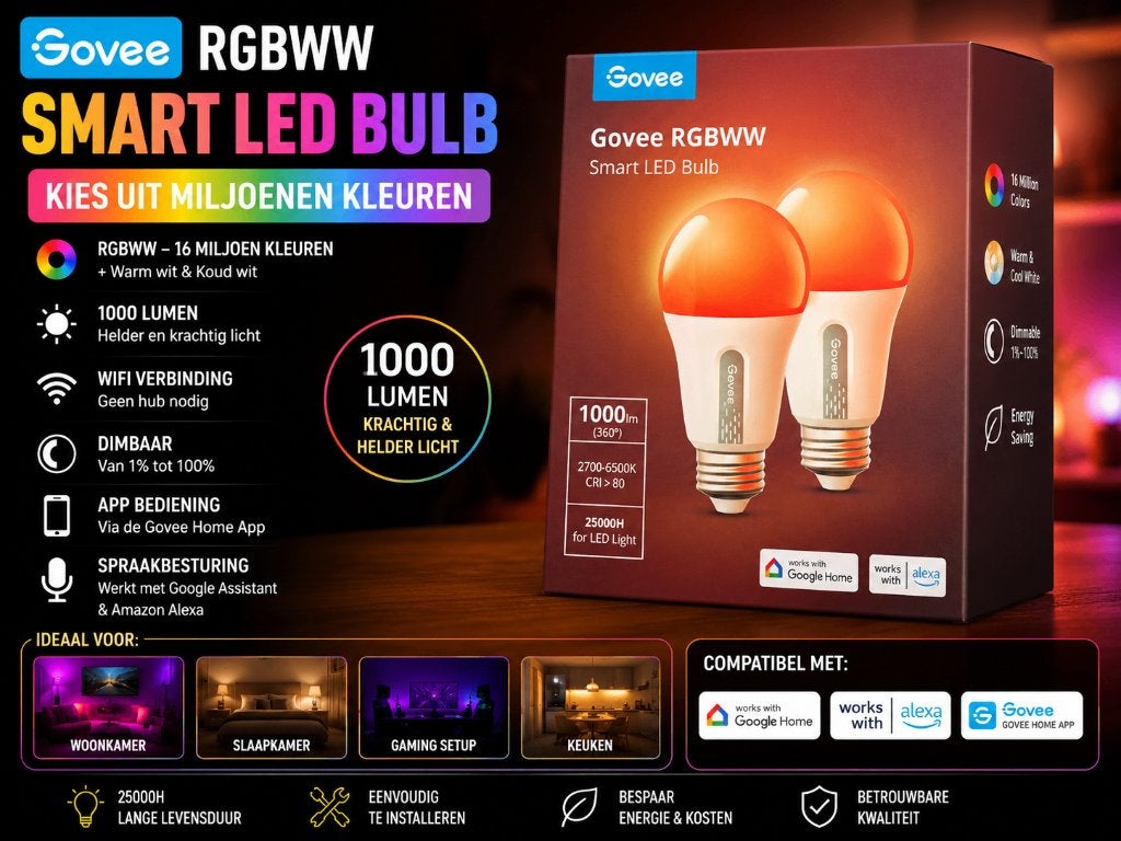 Govee Smart LED Bulb RGBWW 1000 Lumen Duo Pack | Smart Wifi, Huis en Inrichting, Led-lamp, Zo goed als nieuw, Overige merken, Smart
