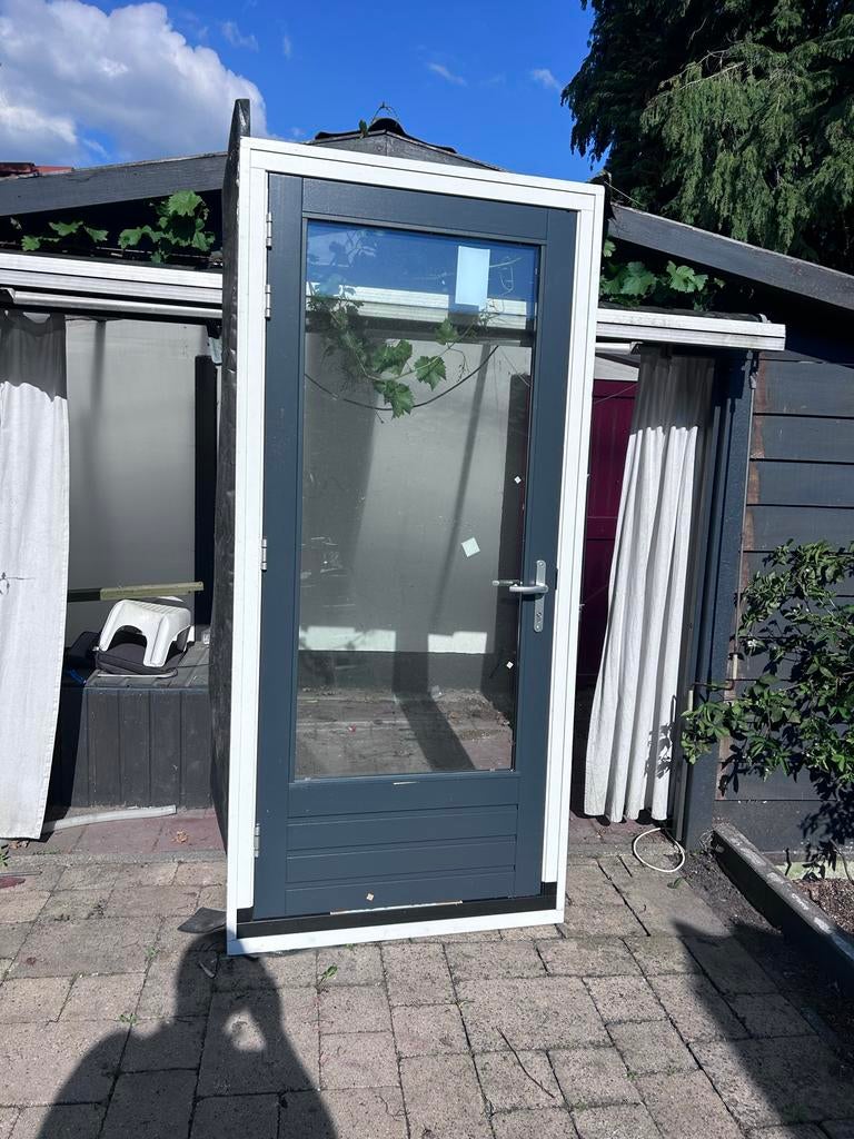 Nieuwe Hardhouten Deur met Kozijn - Complete Set, Schuur, 1 raam, Ophalen, Minder dan 250 cm