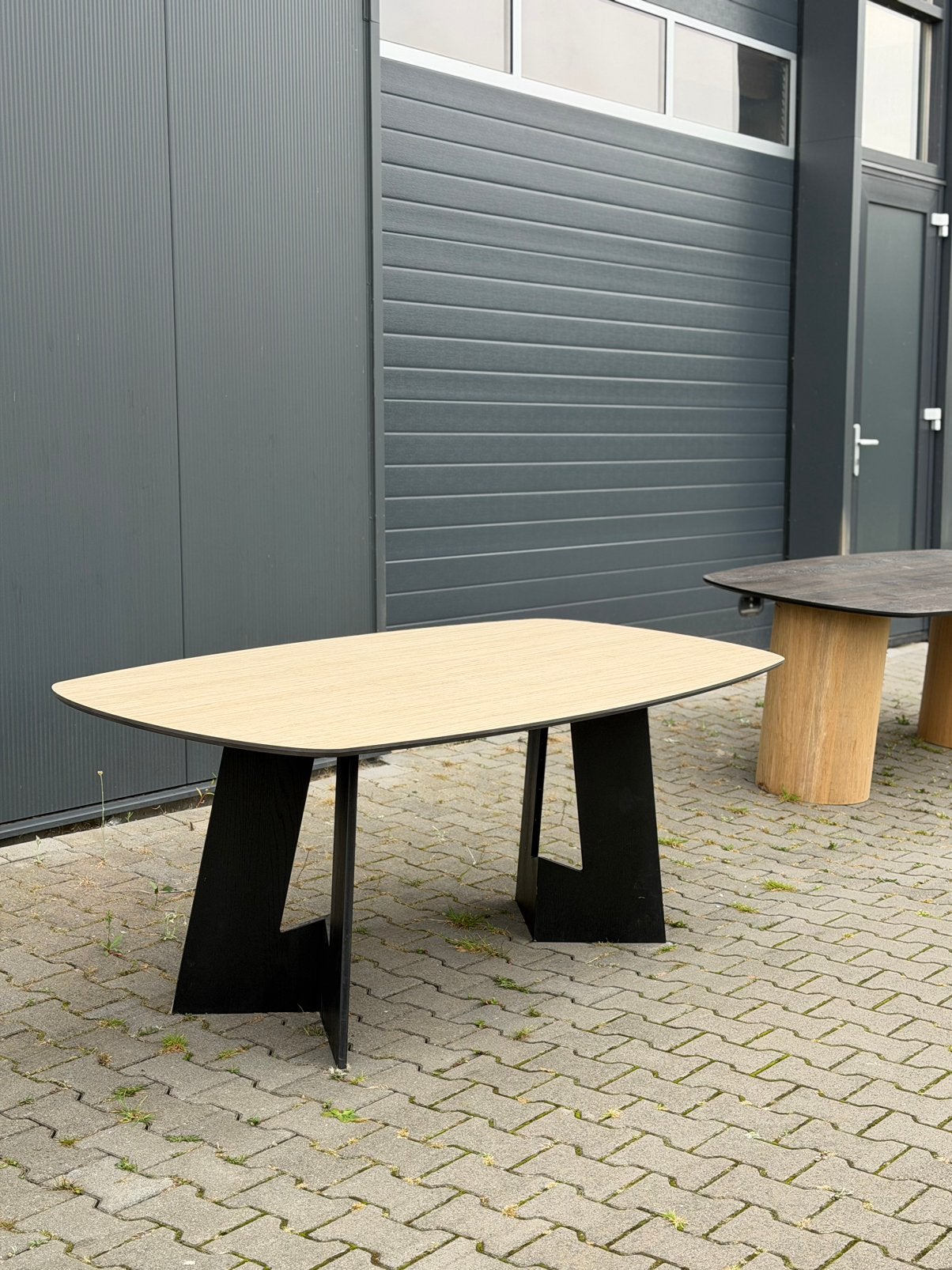 Licht eiken melamine deens ovale eettafel 200 x 100 cm, Ophalen, 200 cm of meer, 50 tot 100 cm, Zo goed als nieuw