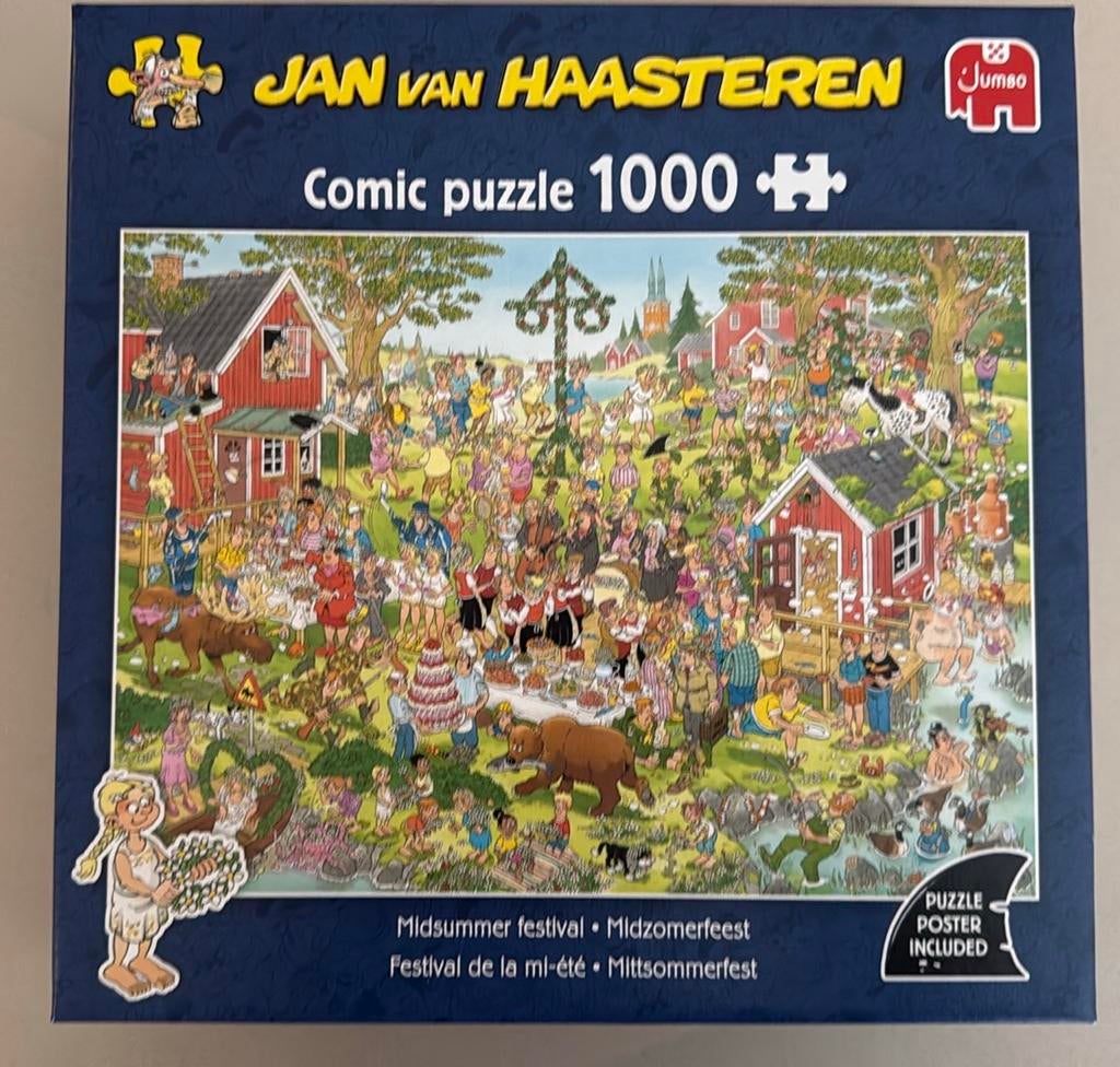 Jan van Haasteren puzzel 1000st. Midzomerfeest., Ophalen of Verzenden, 500 t/m 1500 stukjes, Zo goed als nieuw