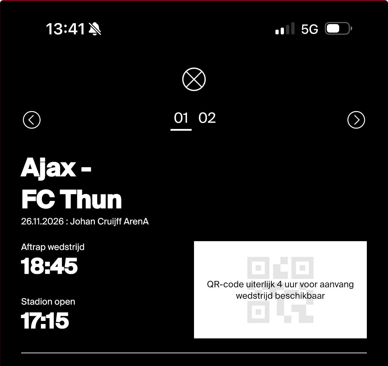 Ajax - FC Thun 2 tickets, Twee personen