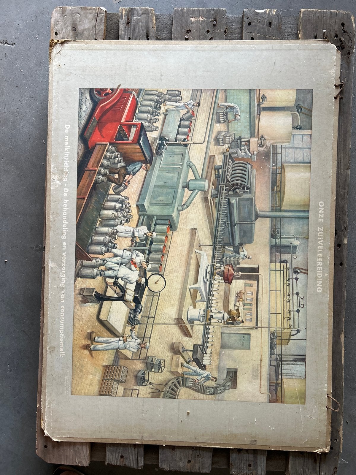 Vintage educatieve plaat: Melkverwerking, Ophalen, Overige thema's