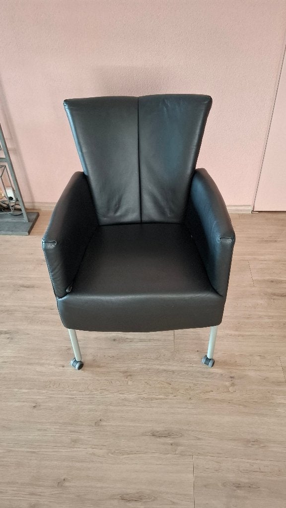 Lederen eetkamer stoelen, Huis en Inrichting, Stoelen, Ophalen, Gebruikt, Zwart, Vier