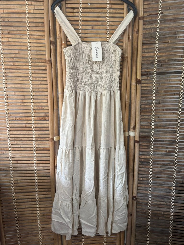 Copperose beige maxi jurk smock boho M/L nieuw met kaartje, Kleding | Dames, Maat 38/40 (M), Beige, Ophalen of Verzenden, Onder de knie
