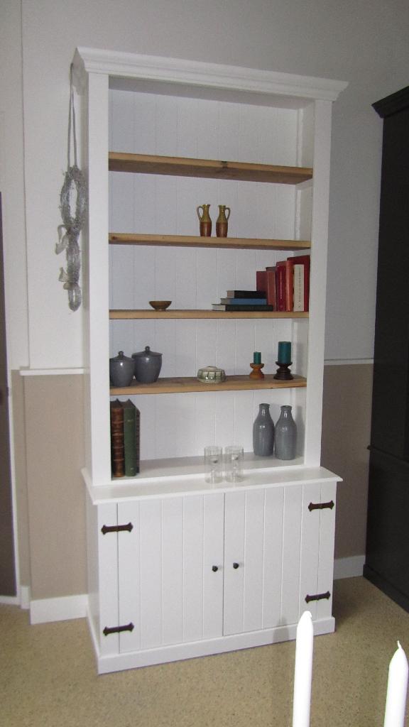 Wandkast/buffetkast/boekenkast, wit met oud grenen planken, Ophalen, Met deur(en), 200 cm of meer, Minder dan 150 cm