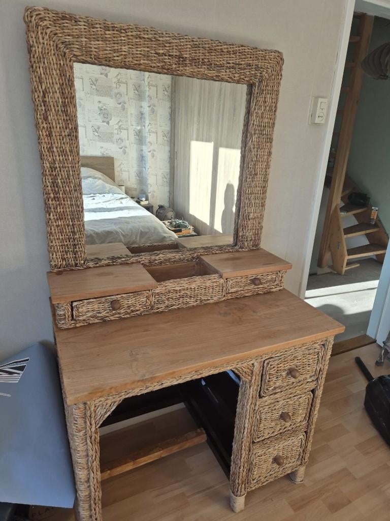 Kap Tafel met spiegel 95 x170 x 57, Ophalen, Overige materialen, Gebruikt, Rotan stijl