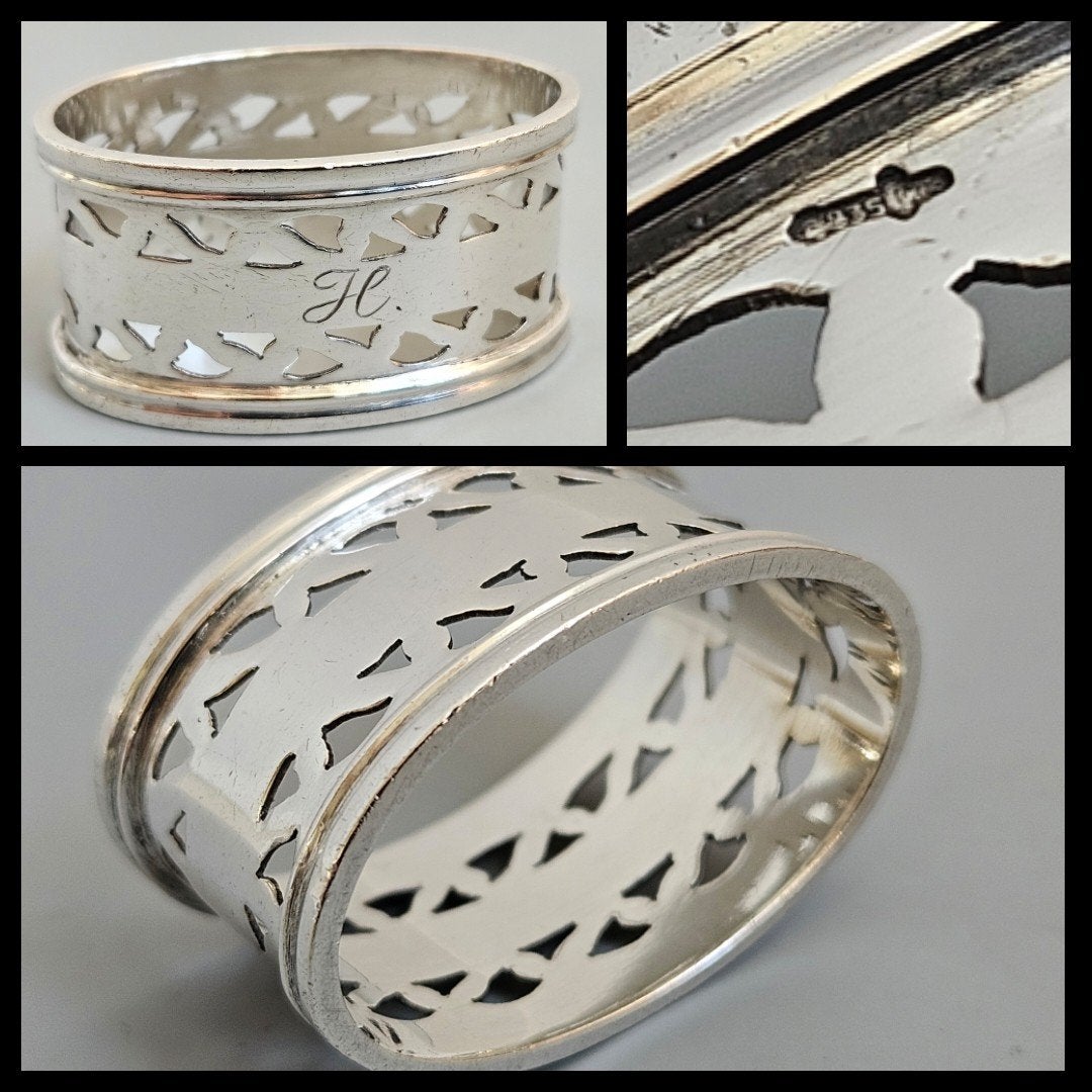 Zilver,  Nederlands zilveren vingerdoekring, opengewerkt, Antiek en Kunst, Ophalen of Verzenden, Zilver