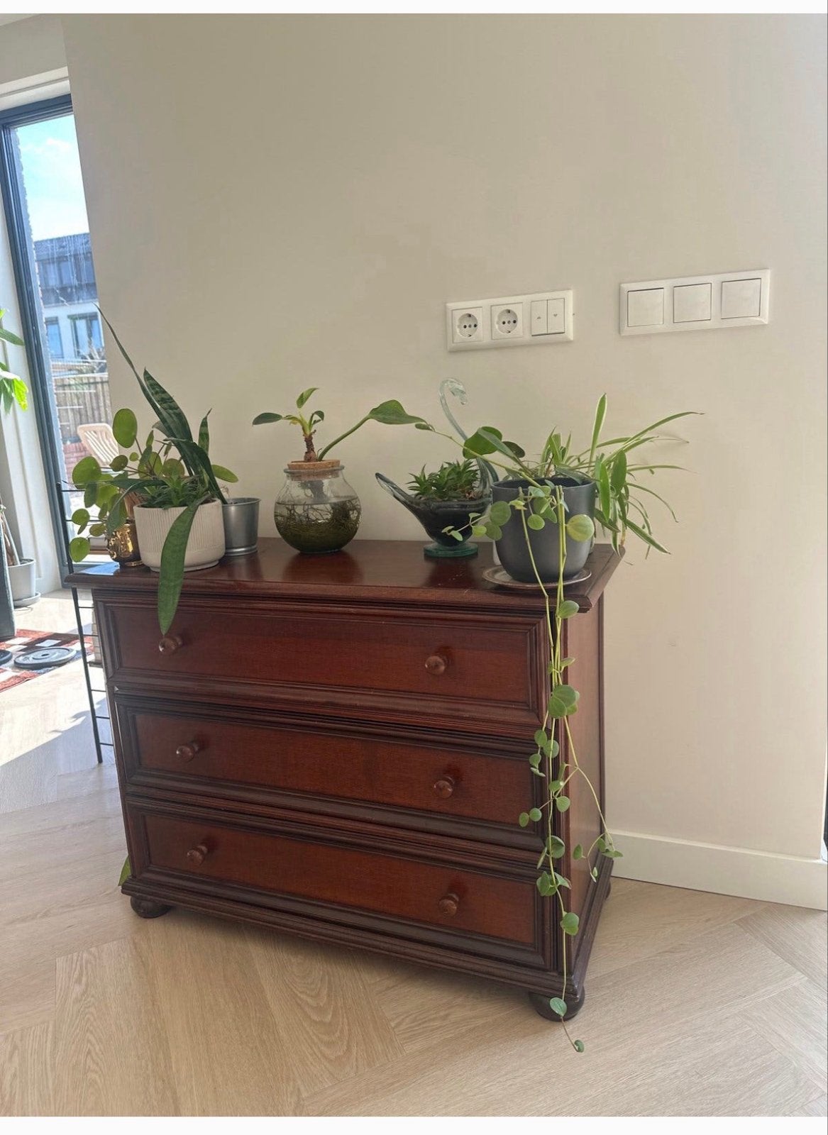 Gratis vintage houten ladekast, Ophalen, Gebruikt, 100 tot 150 cm, 50 tot 100 cm