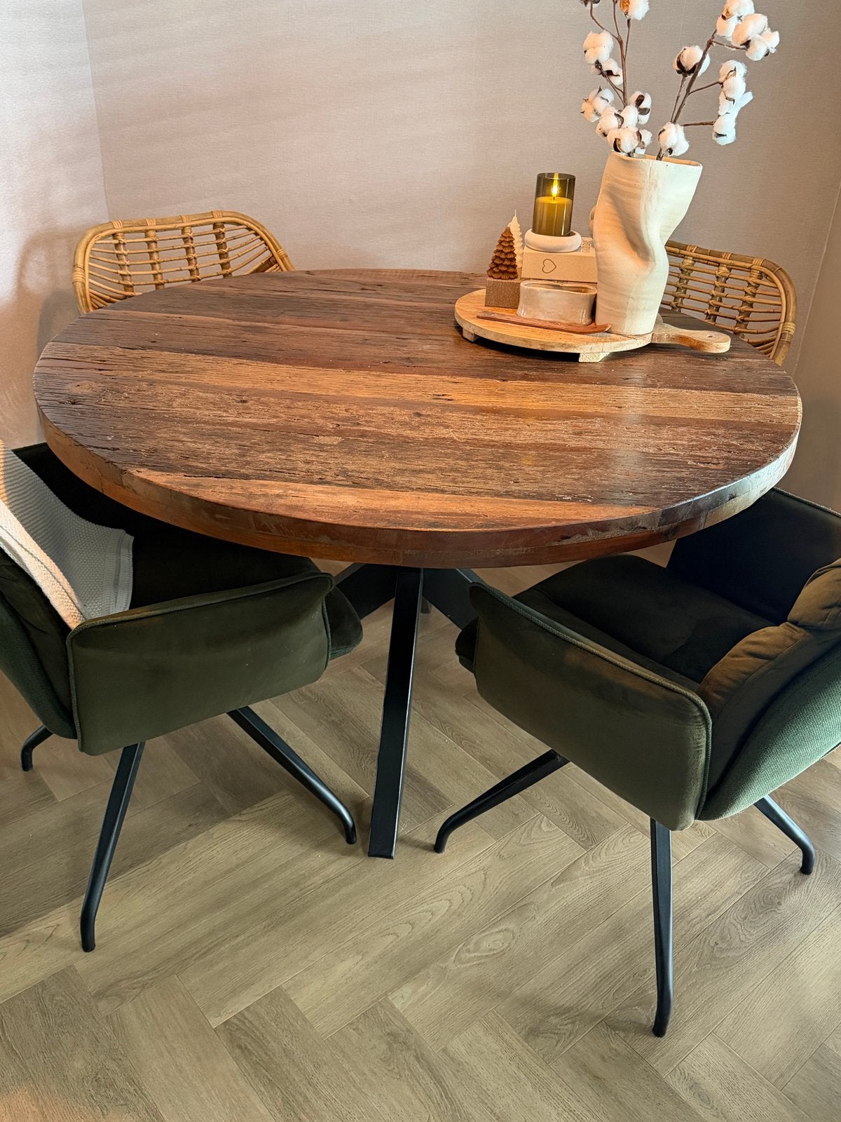 Ronde eettafel 130 diameter, Ophalen, Gebruikt, 100 tot 150 cm, Rond
