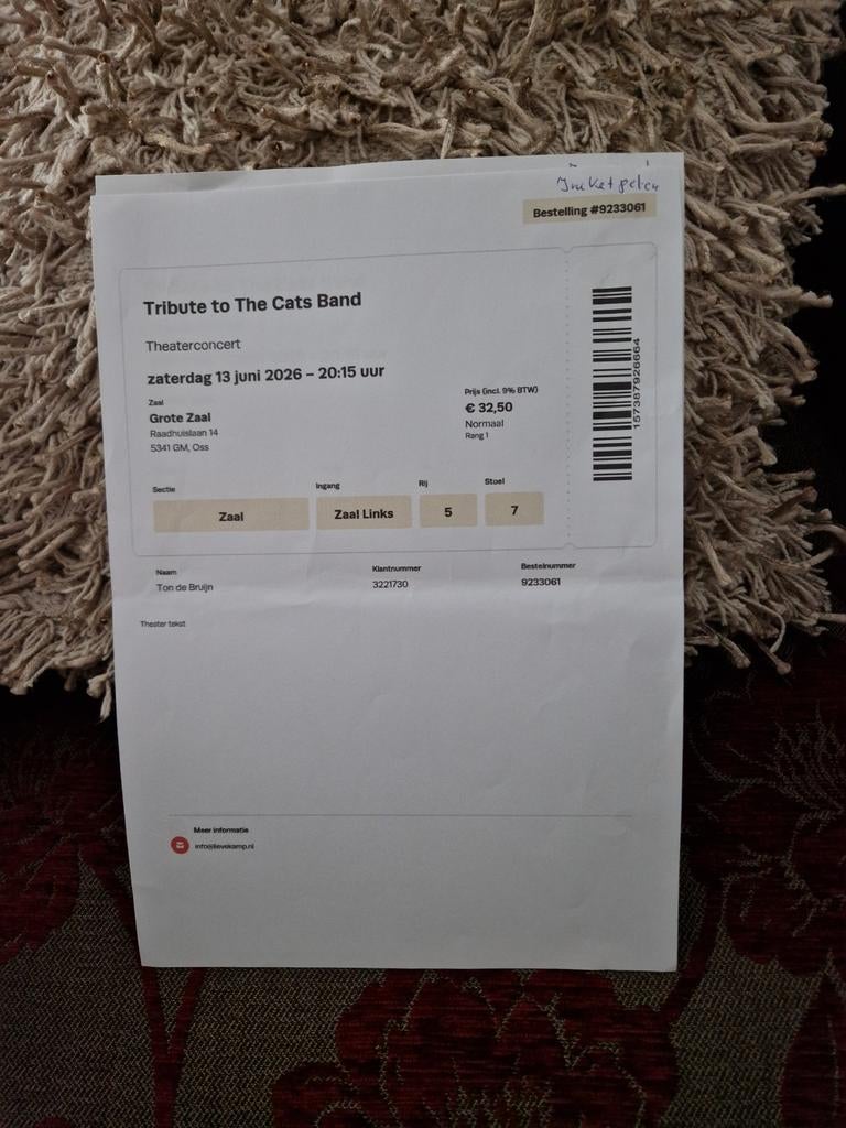 2 tickets tribute to the cats band zaterdag 13 juni in Oss, Twee personen, Juni