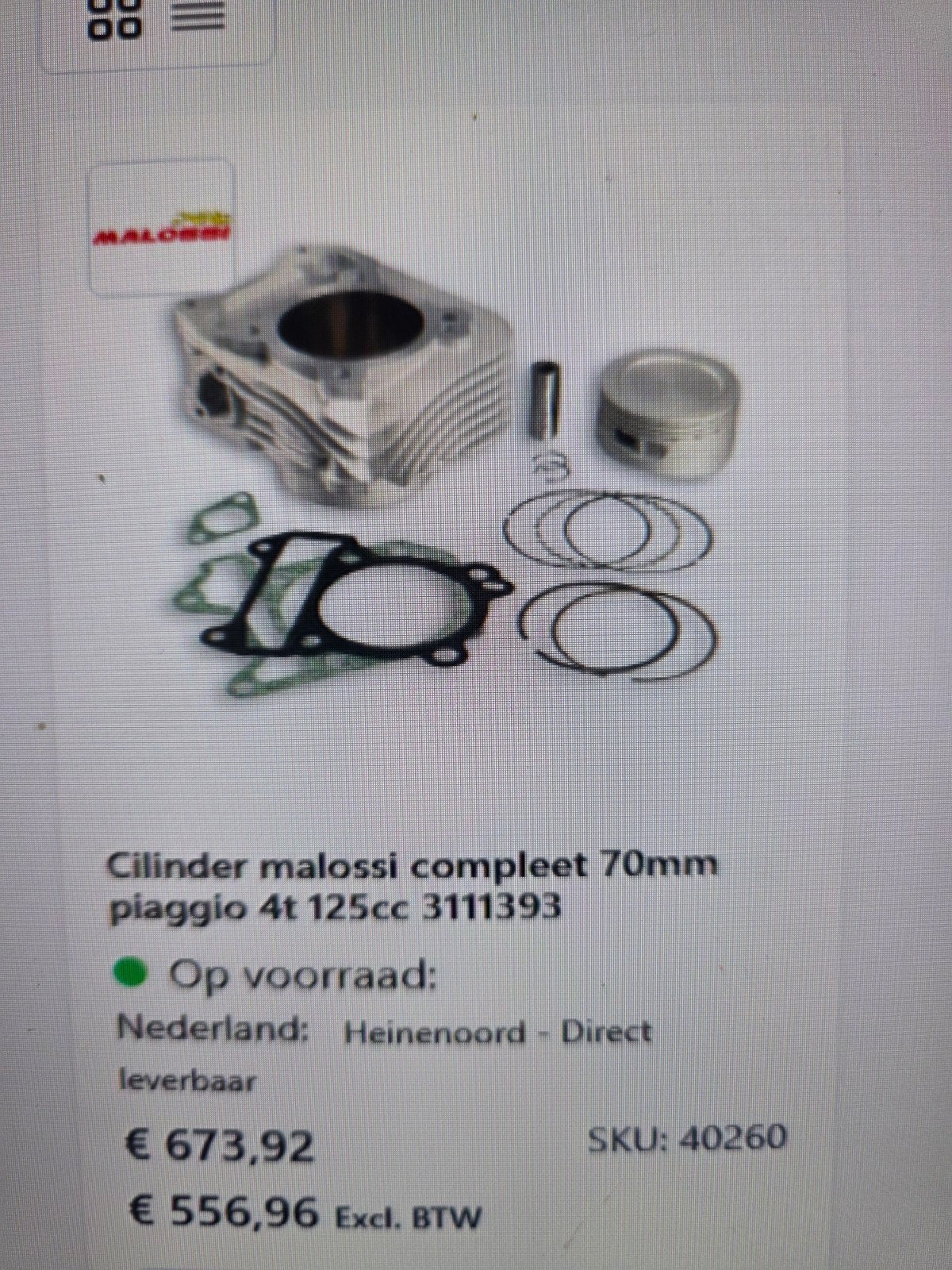 Malossi Cilinder Compleet 70mm Piaggio 4T 125cc, Ophalen of Verzenden, Nieuw, Cilinder, Overige merken