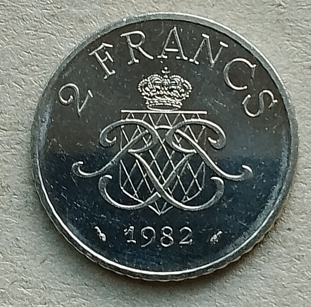 Monaco, 2 francs 1982, Ophalen of Verzenden, Overige landen, Losse munt