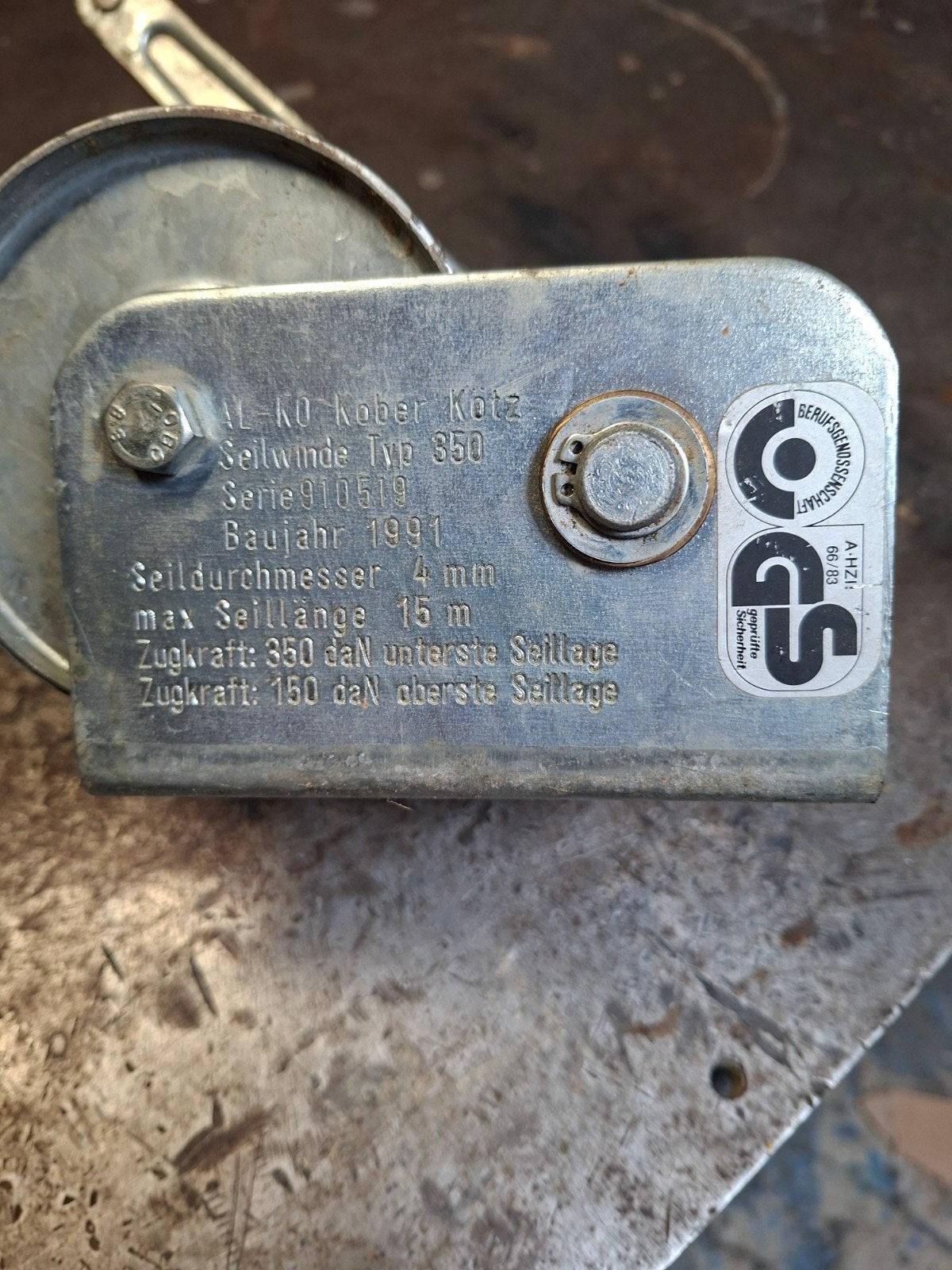 AL-KO Kober Kotz Seilwinde Typ 850 - Handlier 1991, Ophalen of Verzenden, Gebruikt, Handmatig