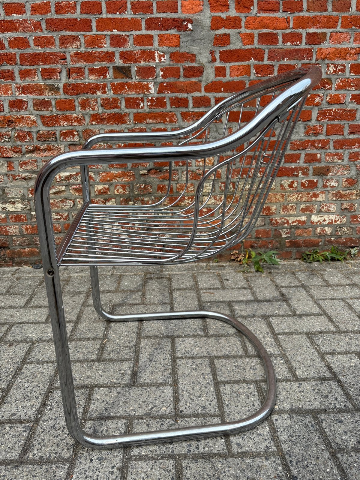 Cantilevered Chrome Design stoelen Gastone Rinaldi space age, Ophalen, 60 tot 90 cm, Metaal, Gebruikt