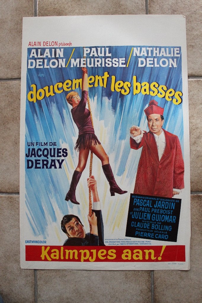 filmaffiche Alain Delon Doucement les basses 1971 filmposter, Rechthoekig Staand, Ophalen of Verzenden, Zo goed als nieuw, A1 t/m A3