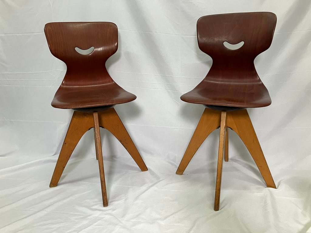 Pagholz Flötotto 2 stuks vintage Duitse draaibare stoelen, Huis en Inrichting, Stoelen, Ophalen, Gebruikt, Bruin