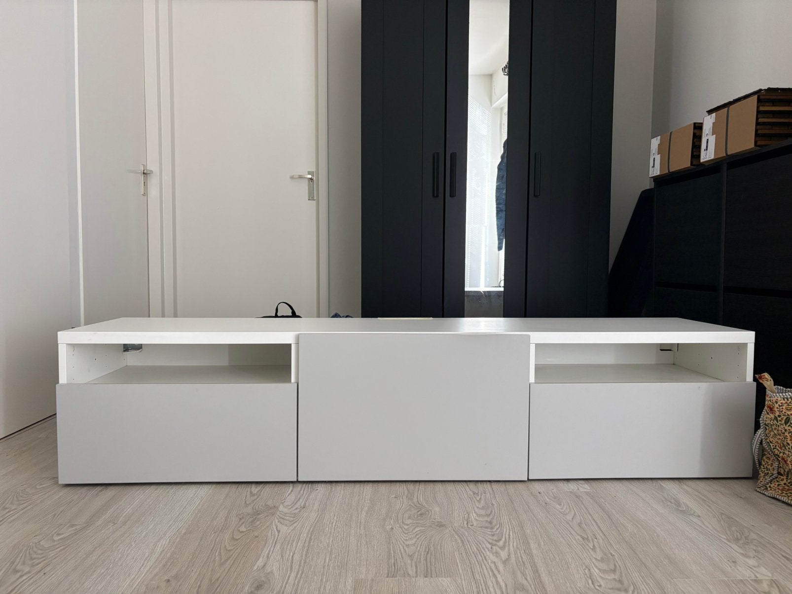 Wit/lichtgrijs tv-meubel 40x180x40, Ophalen, Gebruikt, 150 tot 200 cm, Minder dan 100 cm
