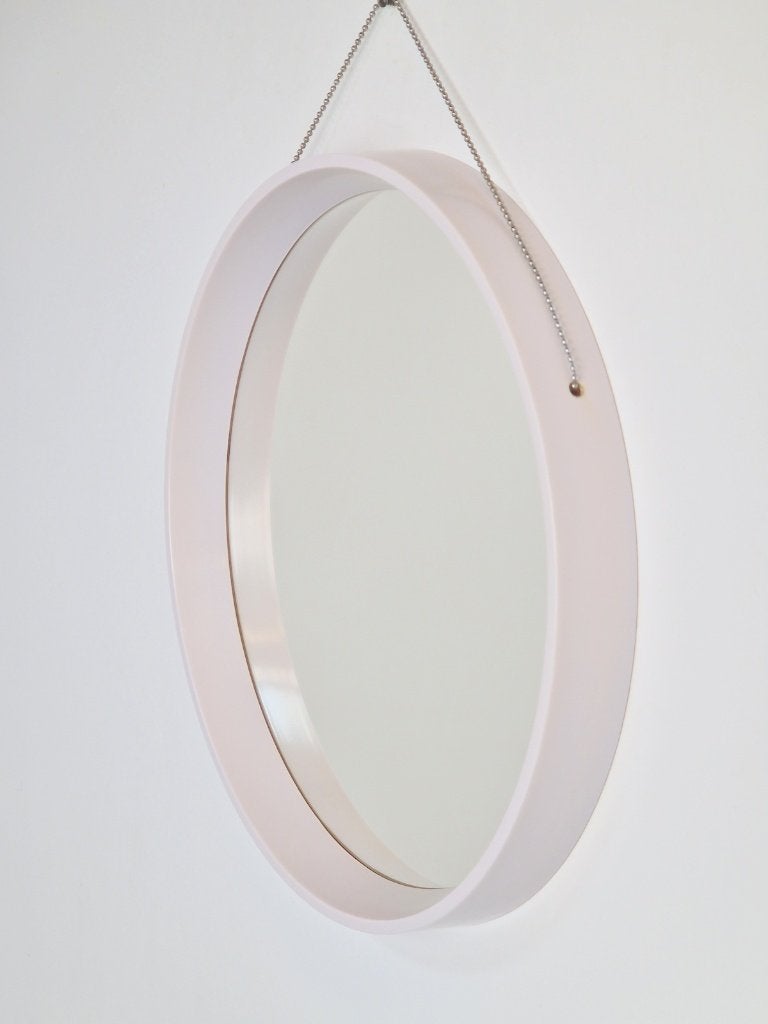 Vintage circular ivoor spiegel rond mirror Denmark 1960s, Minder dan 50 cm, Rond, Ophalen of Verzenden, Zo goed als nieuw