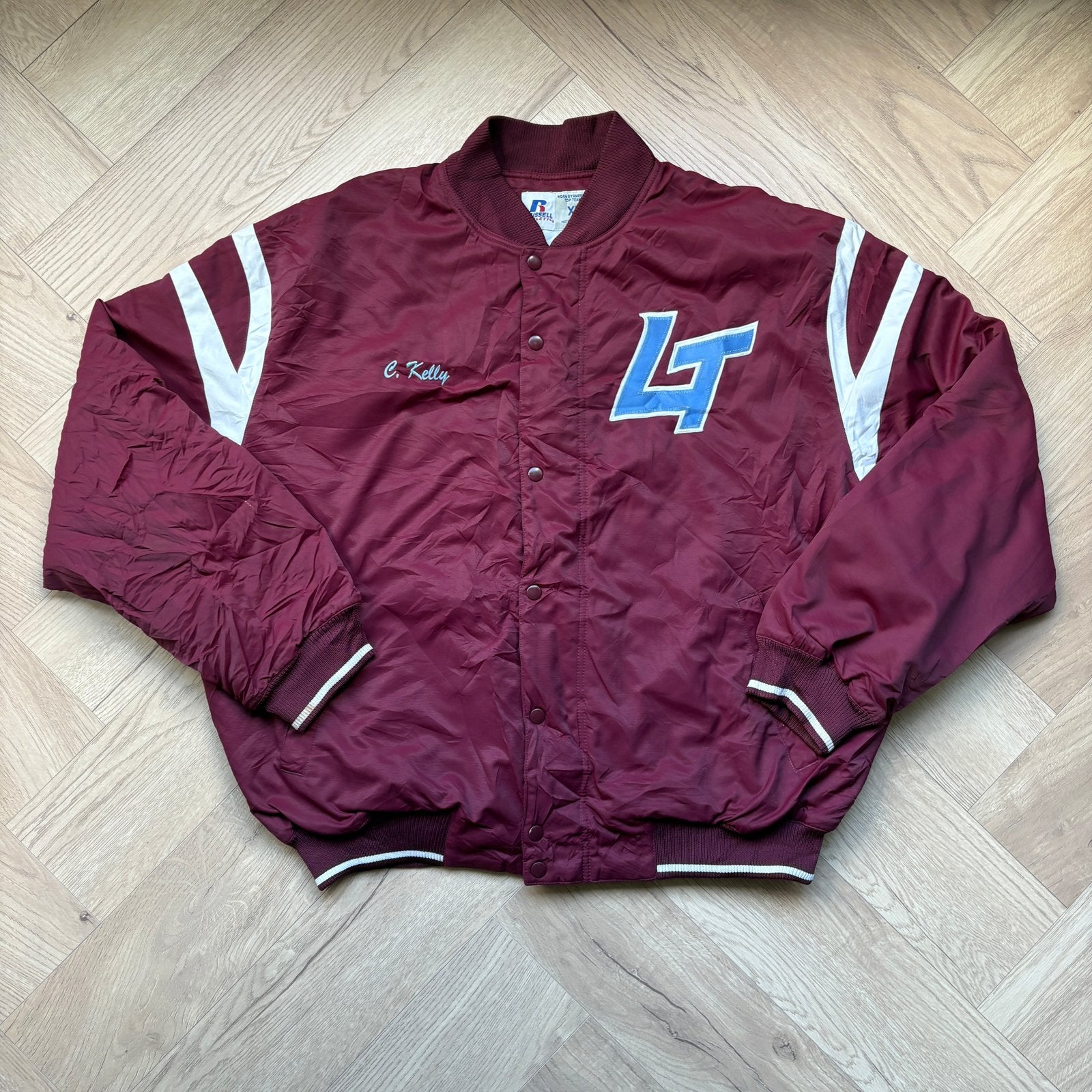 Vintage Russell Athletic Bomberjack Bordeauxrood Maat L, Ophalen of Verzenden, Zo goed als nieuw, Maat 52/54 (L), Rood