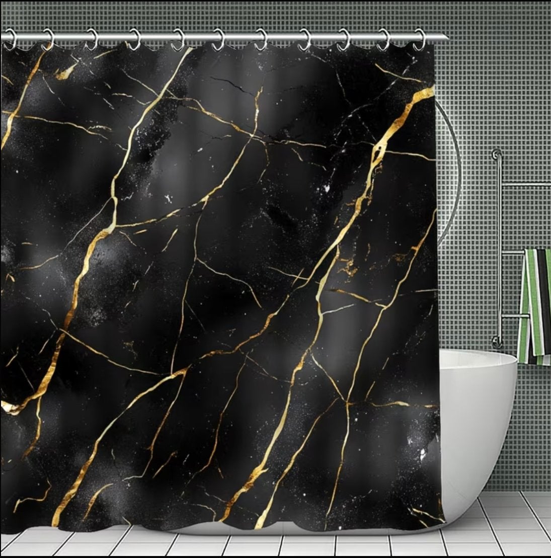 Nieuw Douchegordijn 200 x 180 zwart goud marmerlook, Ophalen of Verzenden, Nieuw, Zwart, Overige typen