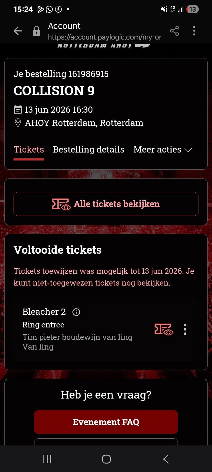 Glory collision 9 ahoy rotterdam, Tickets en Kaartjes, Evenementen en Festivals, Eén persoon