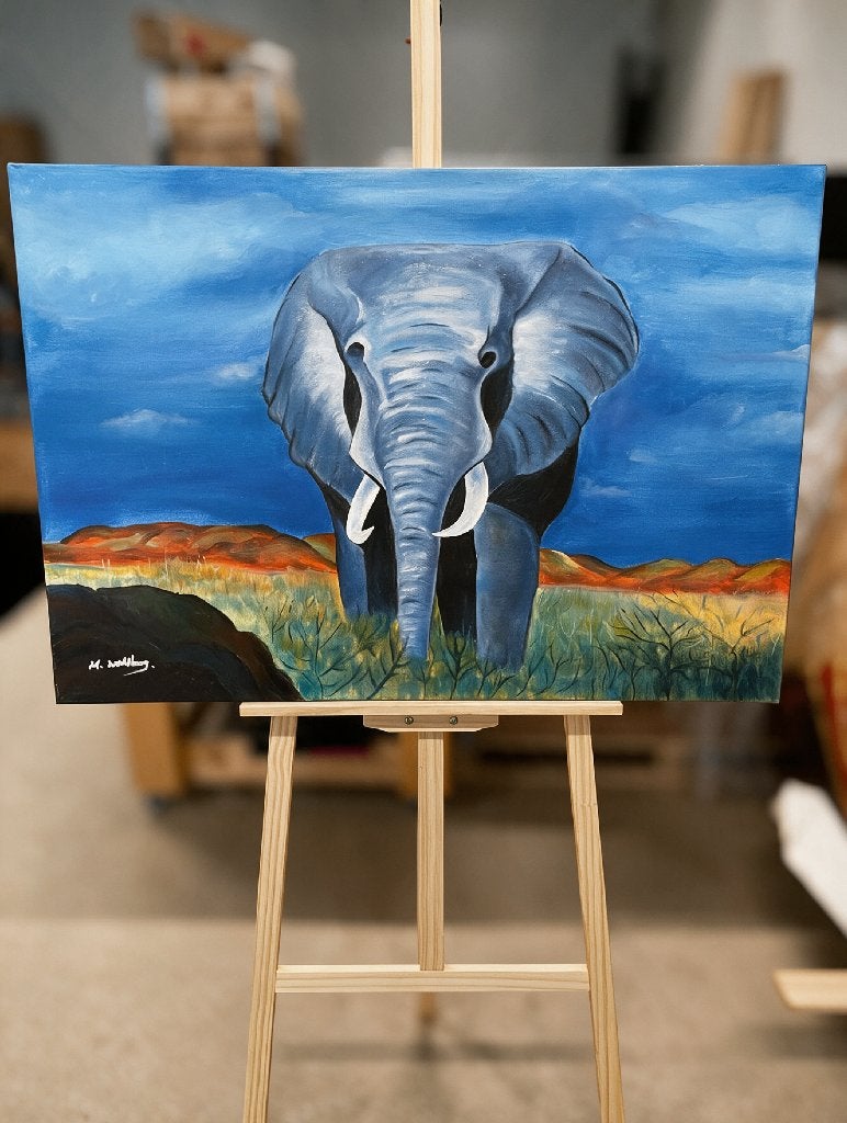 Majestic Elephant – handgeschilderd gesigneerd schilderij XL, Ophalen, Gesigneerd, Acrylverf, Dieren