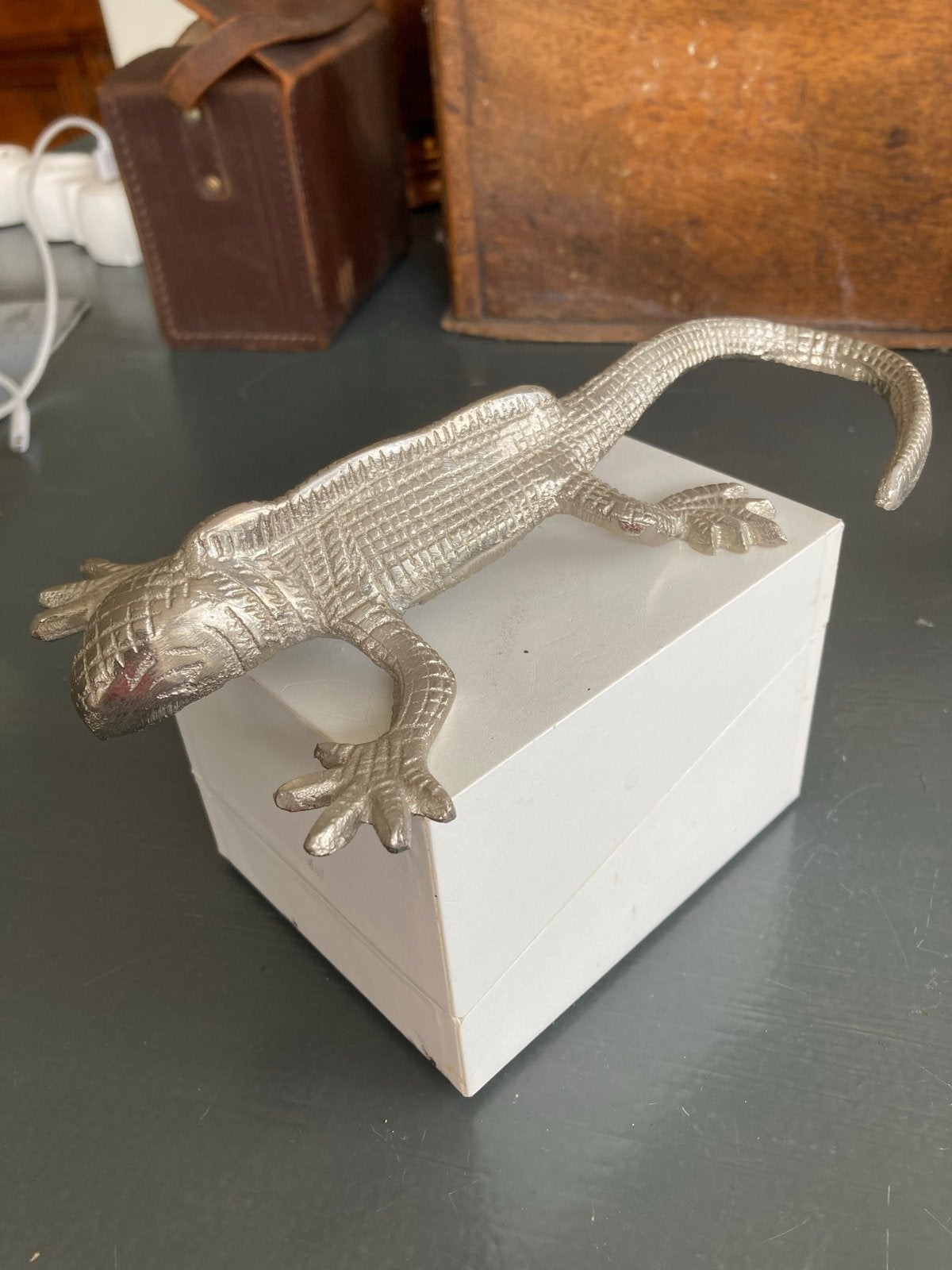 Decoratieve hagedis van metaal - Zilverkleurig, Ophalen of Verzenden, Zo goed als nieuw, Zilver, Metaal