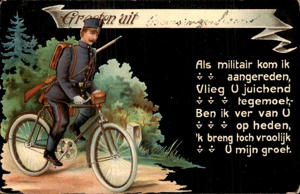 Barsingerhorn - Soldaat op fiets - Groeten uit, Verzamelen, Ophalen of Verzenden, Voor 1920, Gelopen, Noord-Holland