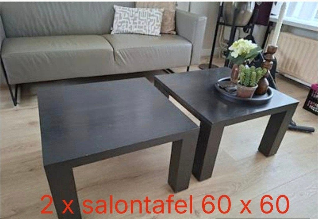 Set van 2 salontafels 60x60 cm, Ophalen, Gebruikt, 50 tot 100 cm, Vierkant