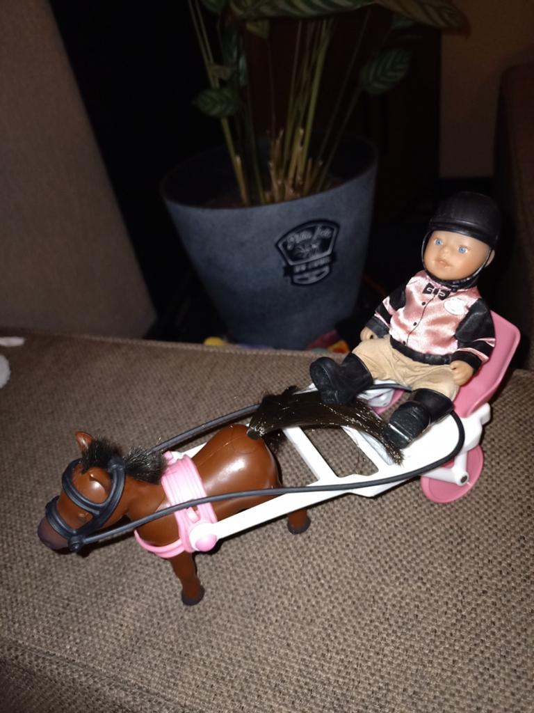 Vintage mini baby born popje met paard en wagen. 2009., Kinderen en Baby's, Speelgoed | Poppen, Ophalen of Verzenden, Zo goed als nieuw