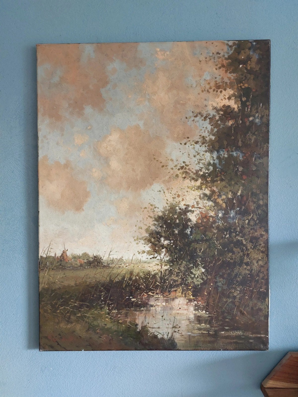 Rob de Haan — polderlandschap met molen, olieverf op doek, Ophalen