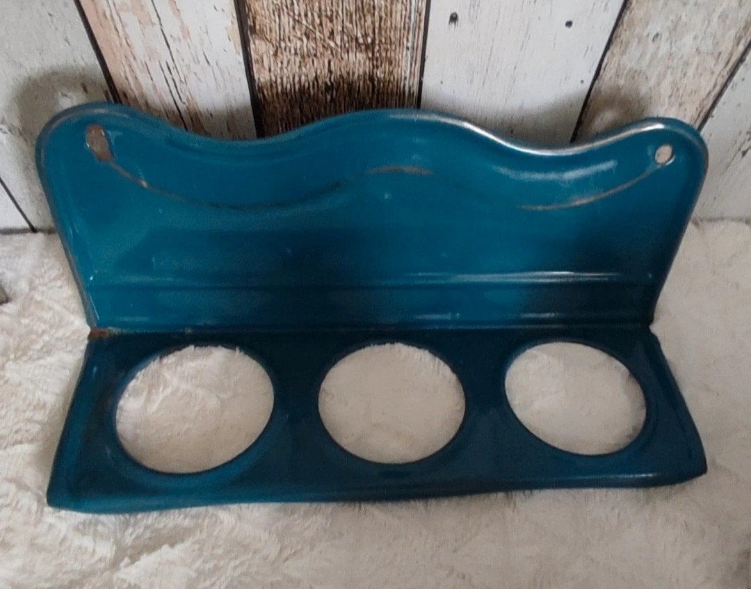Vintage Emaille Rek voor Zand, Zeep, Soda Bakjes - Turquoise, Antiek en Kunst, Verzenden