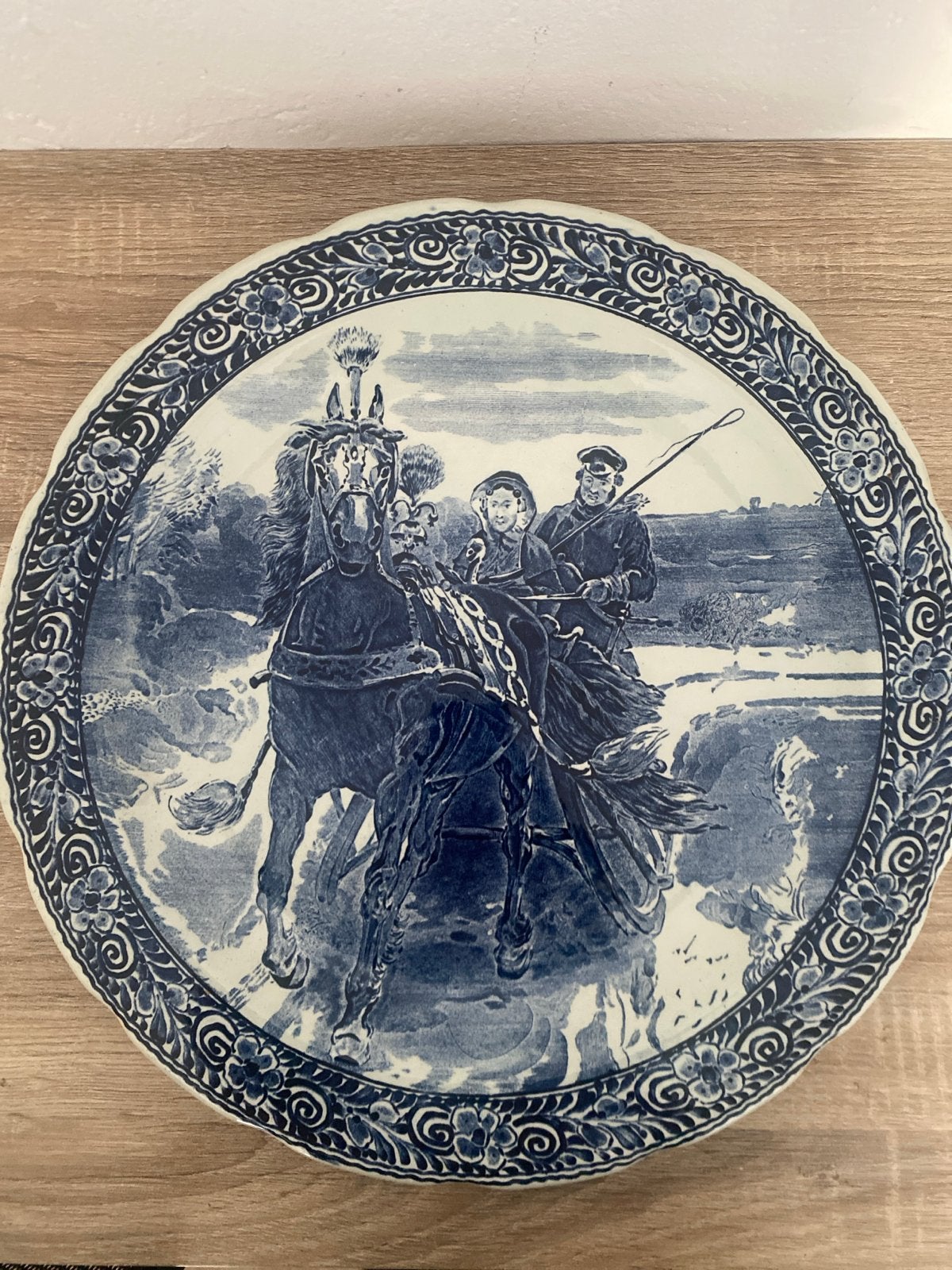 Boch België Delfts Blauw Wandbord - Koets met Paard, Ophalen of Verzenden