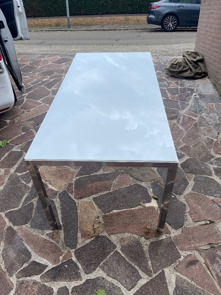 RVS EETTAFEL, Huis en Inrichting, Tafels | Eettafels, 200 cm of meer, Zo goed als nieuw, Rechthoekig, 50 tot 100 cm