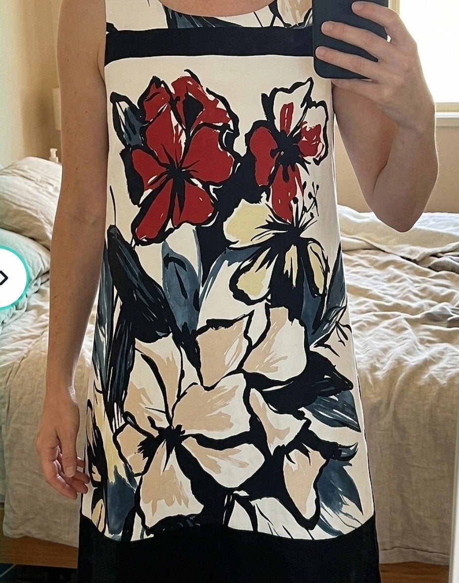 Paprika mouwloze jurk met bloemenprint - Maat M/L, Maat 38/40 (M), Meerkleurig, Ophalen of Verzenden, Knielengte