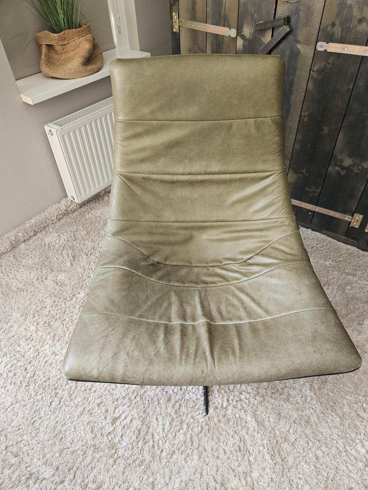 Bodilson fauteuil, olijfgroen leer, draaibaar, Ophalen, Gebruikt, Overige kleuren, Leer
