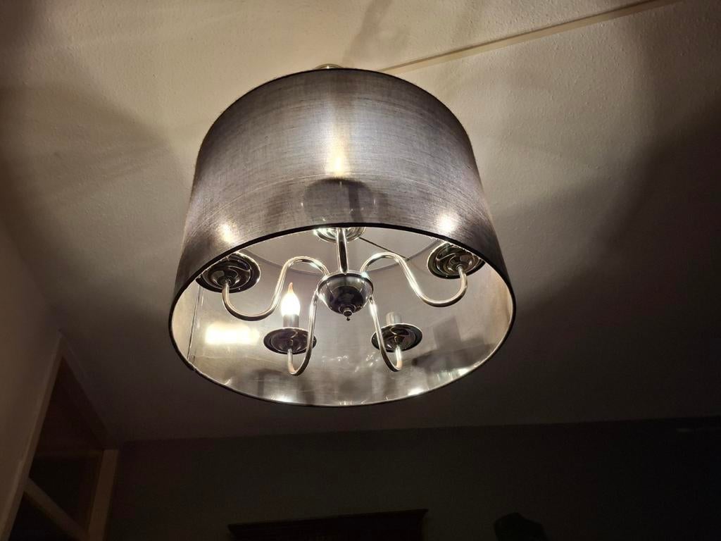 Hanglamp, 5-arms, lichtgrijs cilinder retro, ledlampen incl., Ophalen of Verzenden
