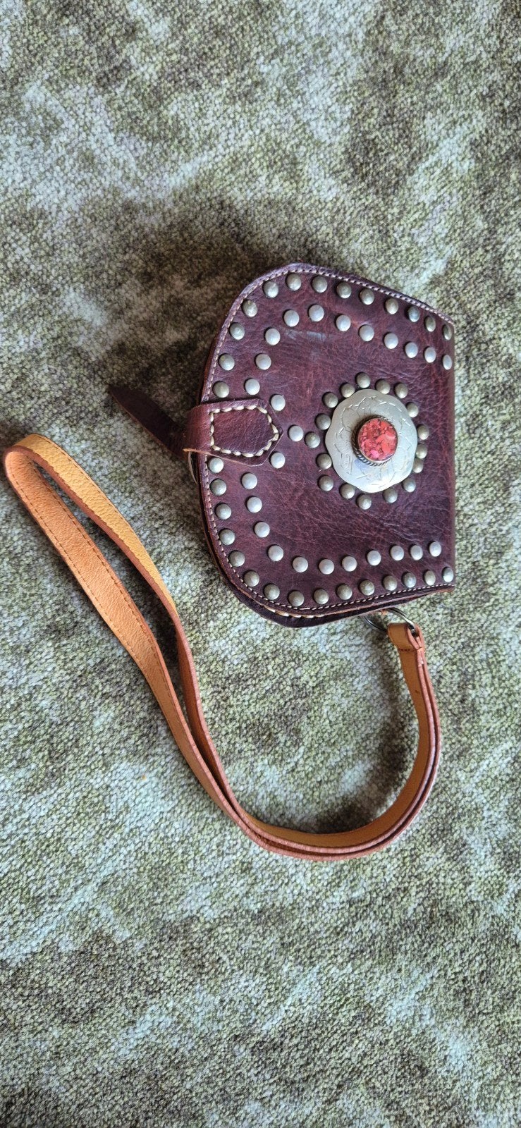 Leren portemonnee met studs en steen, Overige merken, Gebruikt, Ophalen of Verzenden, Leer