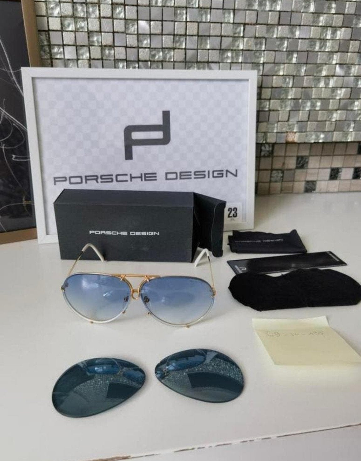 Nieuw Originele porsche design unisex piloten zonnebril met, Ophalen of Verzenden, Nieuw, Blauw, Overige merken