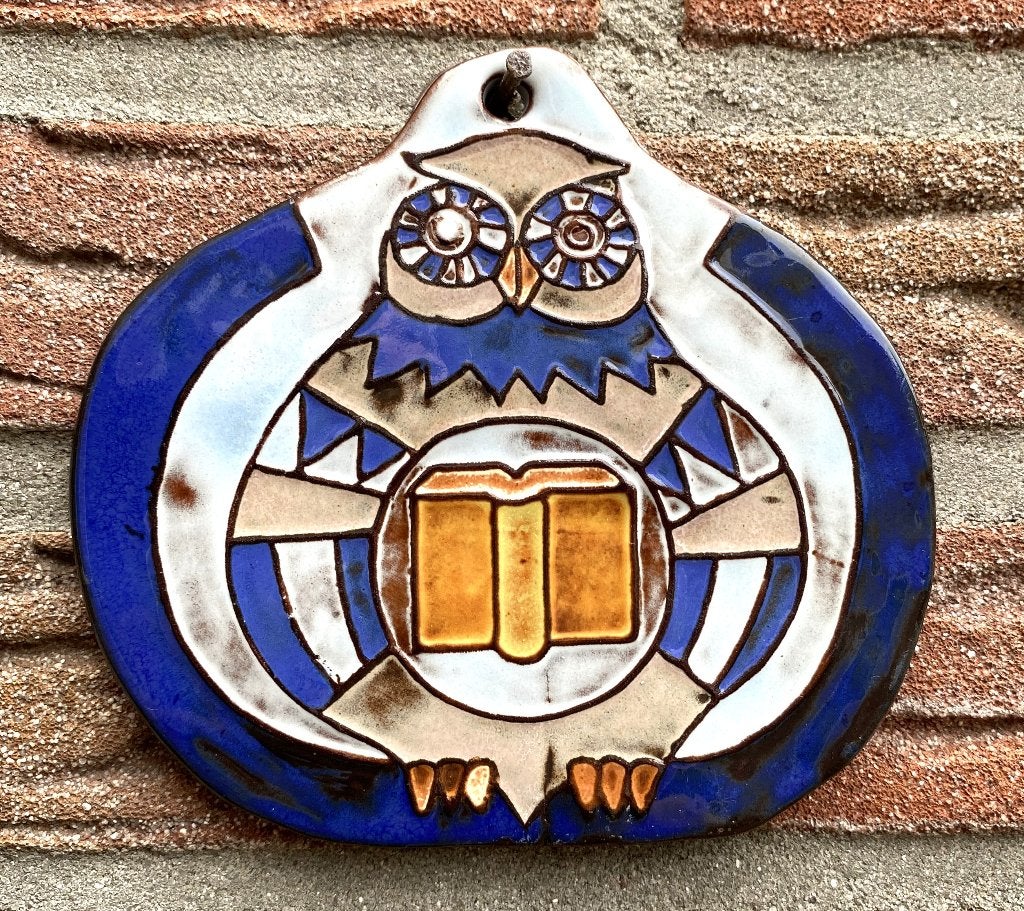Leuk Keramische Wandbordje Uil - vintage retro design, Antiek en Kunst, Ophalen of Verzenden