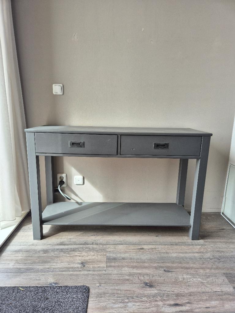 Grijze Houten Sidetable / Wandtafel, Ophalen, Gebruikt, 100 tot 150 cm, 25 tot 50 cm