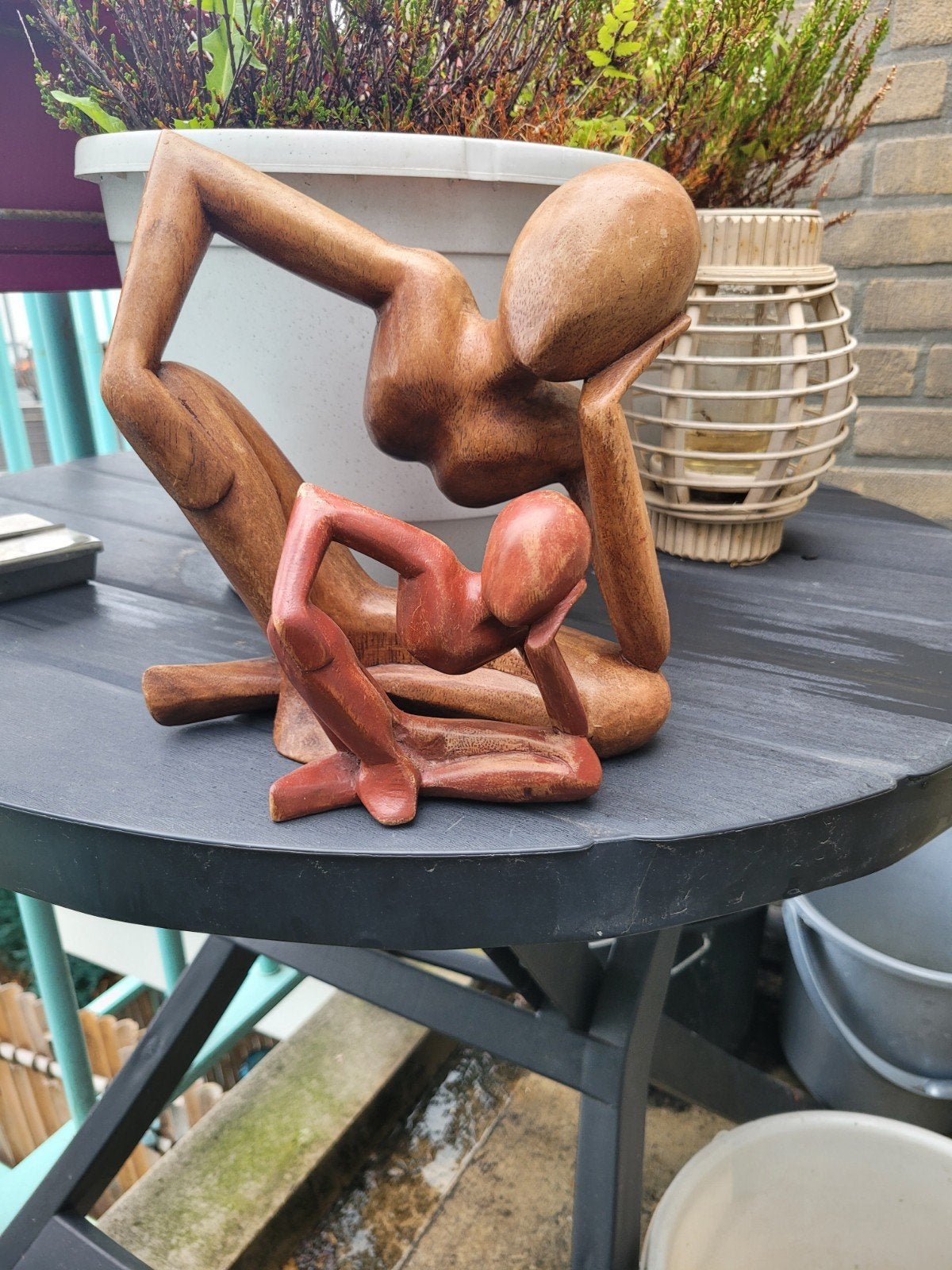 Houten sculptuur 'De Denker' - Groot en Klein, Antiek en Kunst, Ophalen, Handgemaakt, 20 - 50 cm, Beeld