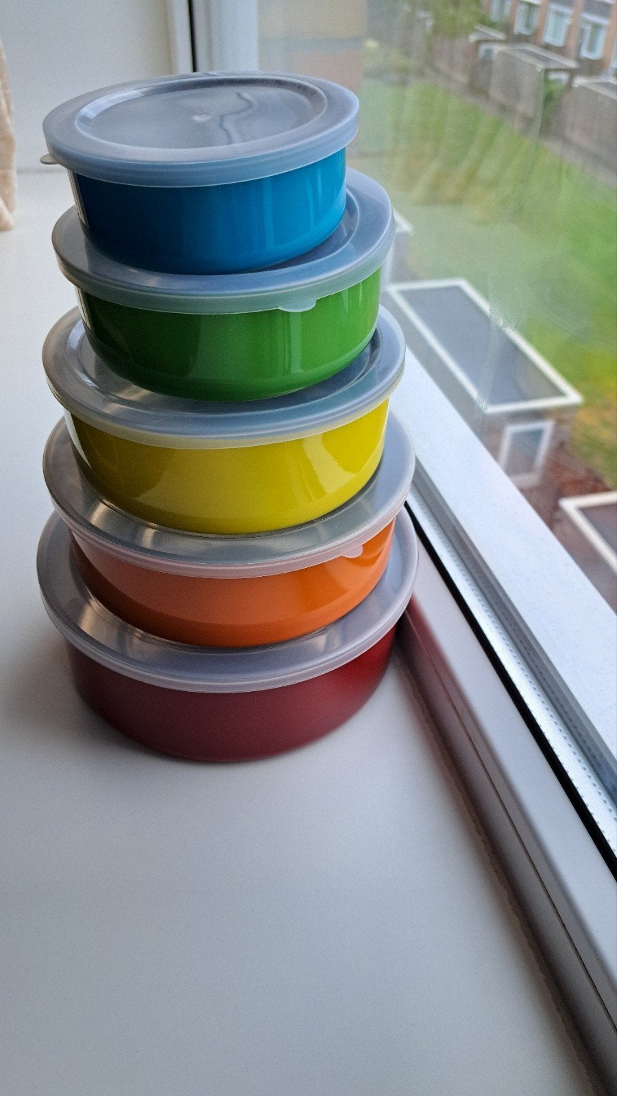 5-delige pannenset met deksels - Diverse kleuren, Overige typen, Ophalen of Verzenden, Zo goed als nieuw, Metaal