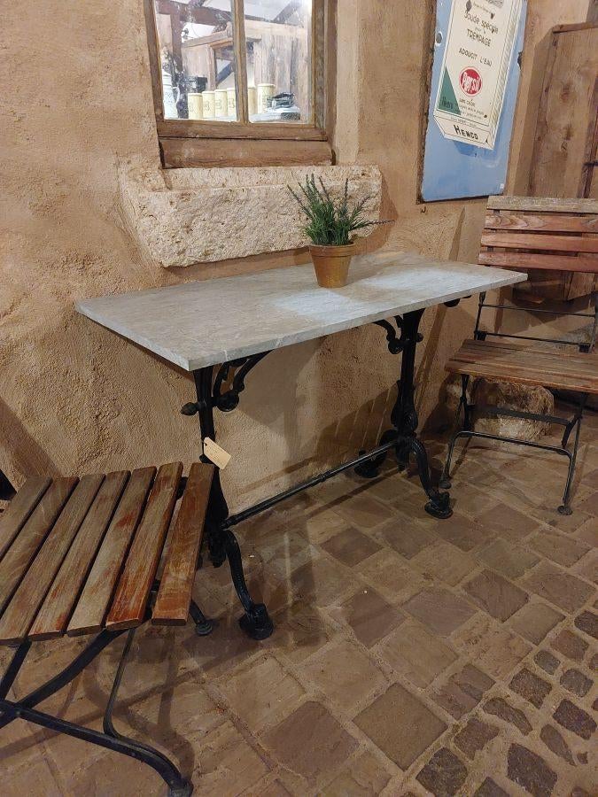 oud bistrotafeltje met gietijzeren onderstel en stenen blad, Antiek en Kunst, Ophalen